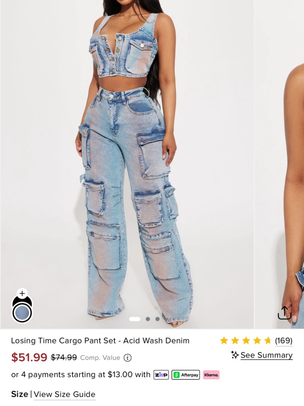 Fashion Nova Acid Wash Denim Crop Cargo Top - Light Blue